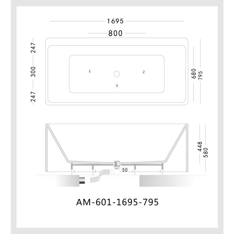 Акриловая ванна ARTMAX AM-601-1795-795 пристенная со сливом-переливом ,сифон в комплекте 