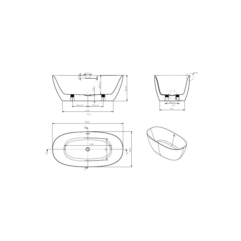 Ванна акриловая ART&MAX Genova AM-GEN-1600-800 отдельностоящая со сливом-переливом. Cифон приобретается отдельно