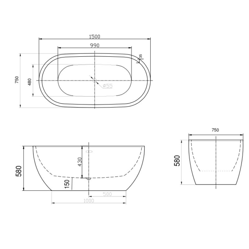 Акриловая ванна ARTMAX AM-218-1500-750