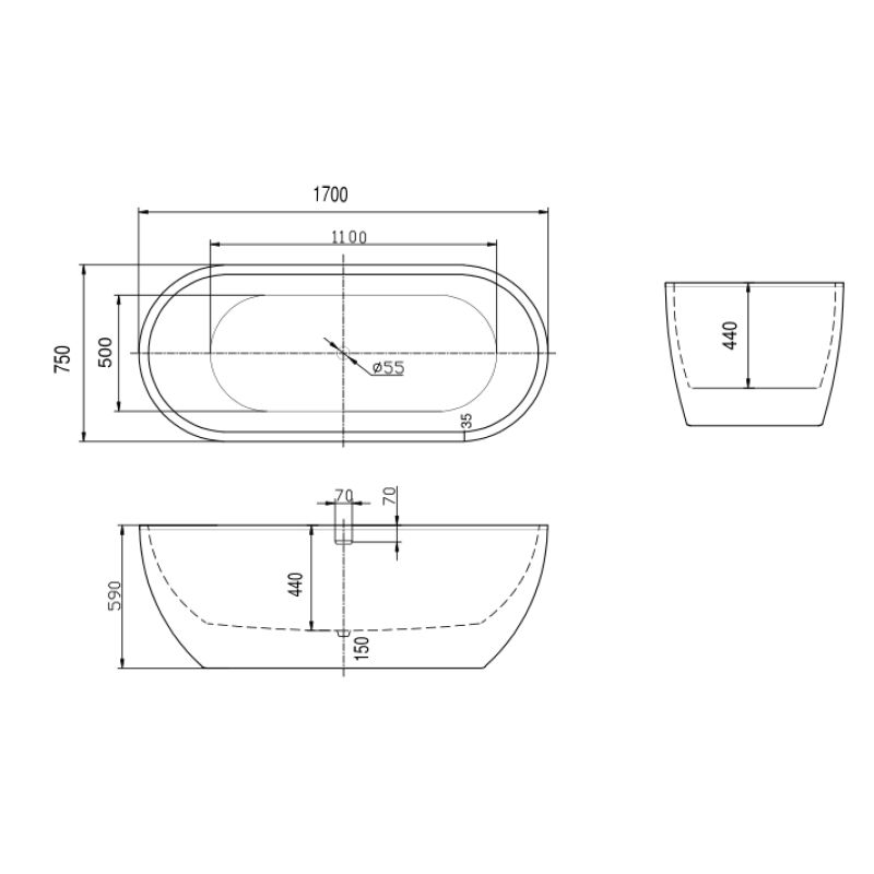 Акриловая ванна ARTMAX AM-218-1700-750