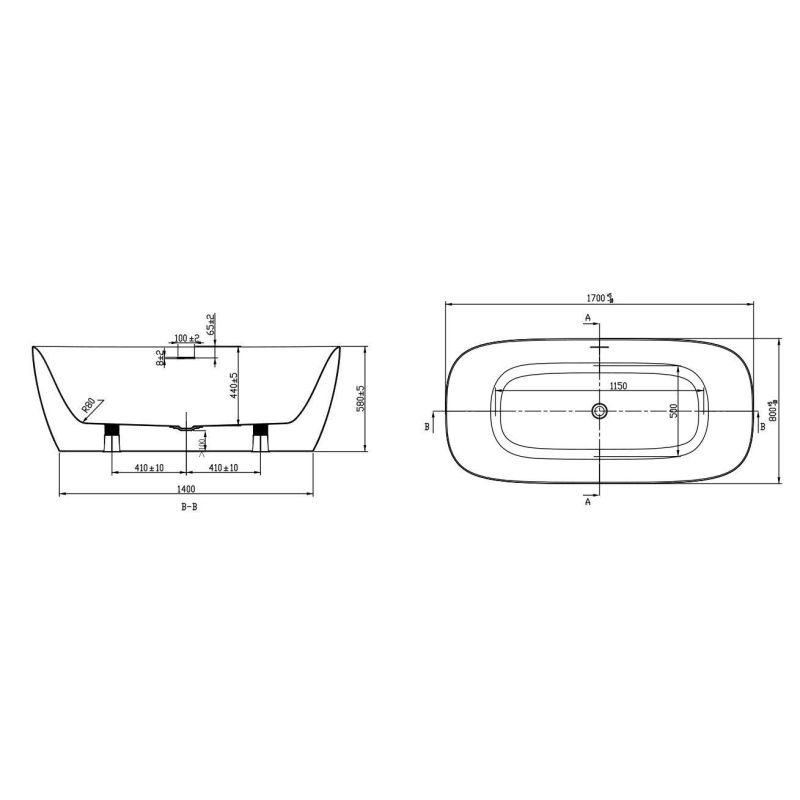 Ванна акриловая ART&MAX Verona AM-VER-1700-800 отдельно стоящая со сливом-переливом. Cифон приобретается отдельно