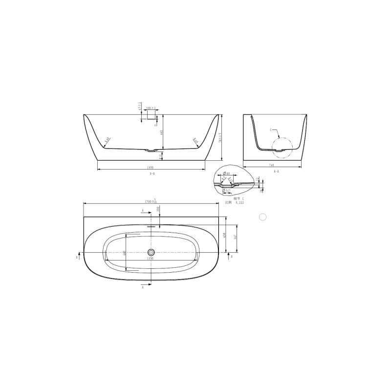 Ванна акриловая ART&MAX Milan AM-MIL-1700-800 пристеная со сливом-переливом. Cифон приобретается отдельно