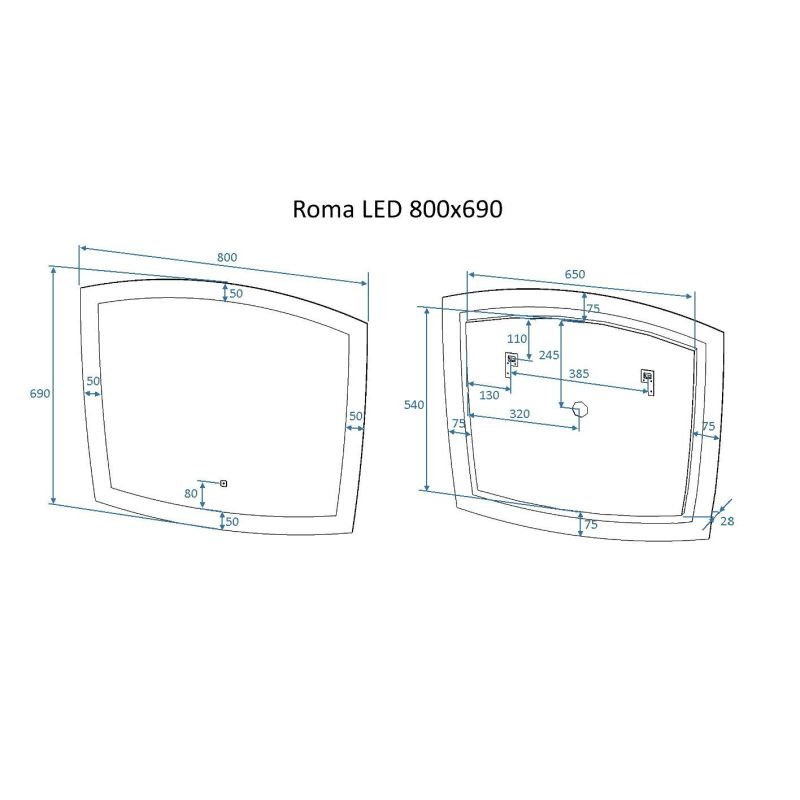 Зеркало с подсветкой ART&MAX ROMA AM-Rom-800-700-DS-F