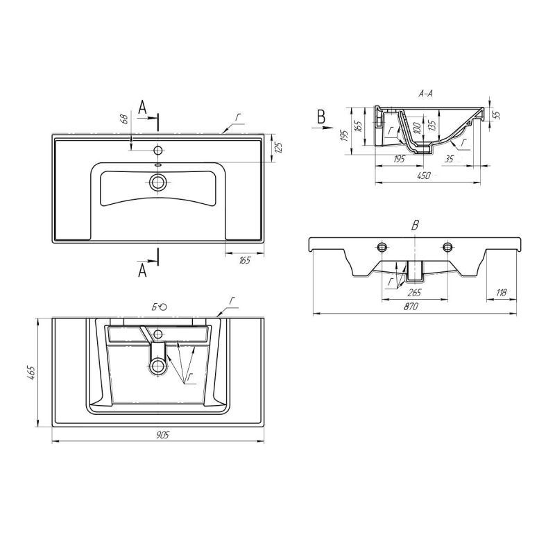 Раковина Art&Max Techno Грэйс 641617, 90 см, цвет белый