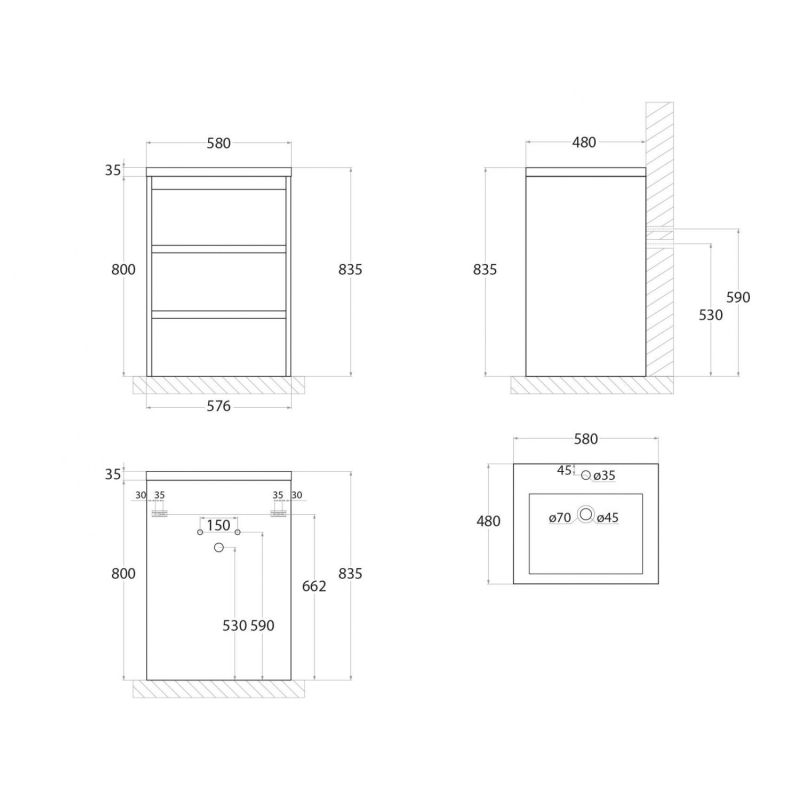 Тумба под раковину Art&Max Family-580-3C-PIA-CV Цемент