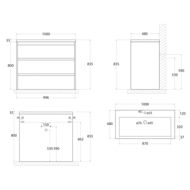 Тумба под раковину Art&Max Family-1000-3C-PIA-PB Сканди