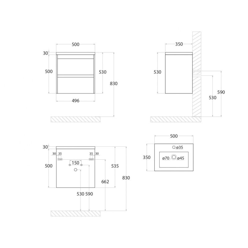 Тумба под раковину Art&Max Family-500-2C-SO-PB подвесная Сканди