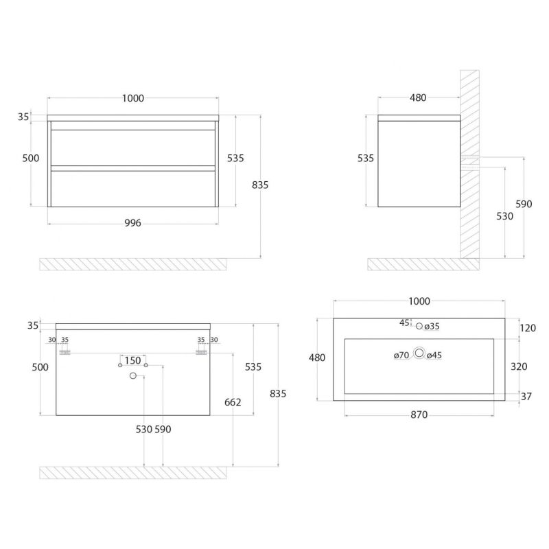 Тумба под раковину Art&Max Family-1000-2C-SO-PE подвесная Бетон Экзотик
