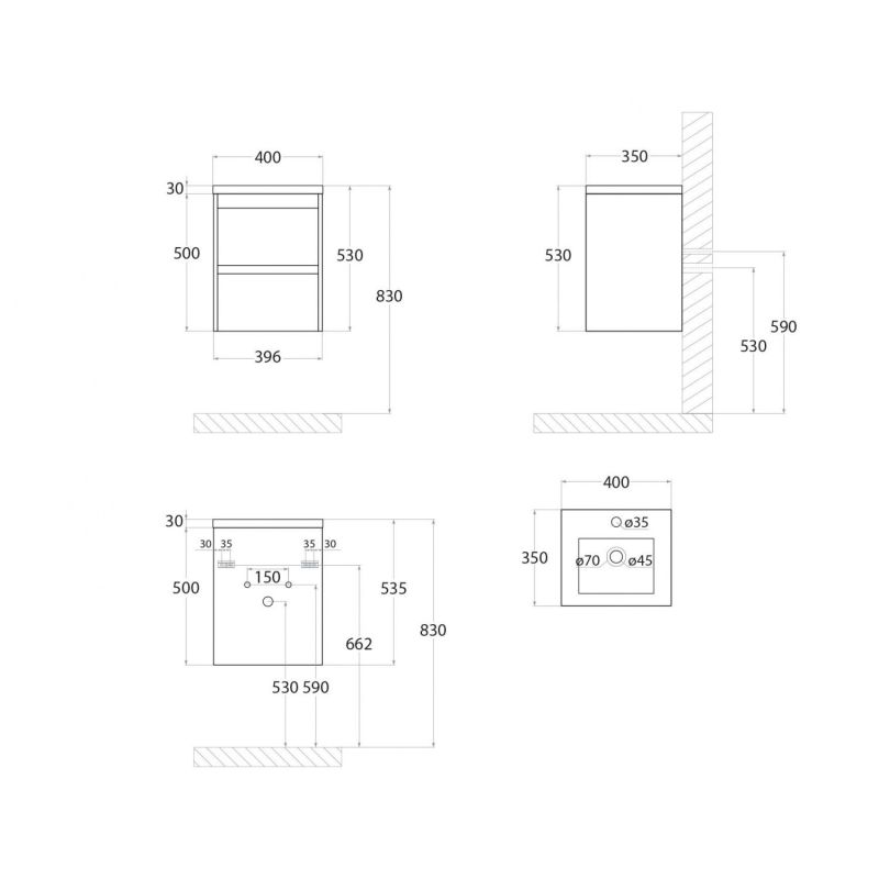 Тумба под раковину Art&Max Family-400-2C-SO-PE подвесная Бетон Экзотик