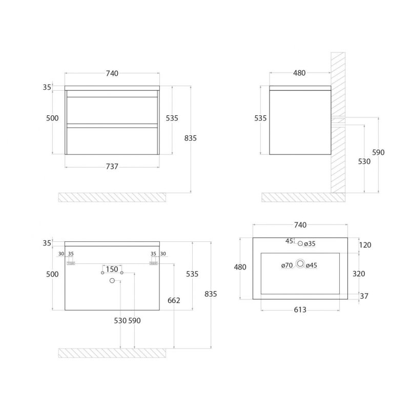 Тумба под раковину Art&Max Family-750-2C-SO-PE подвесная Бетон Экзотик