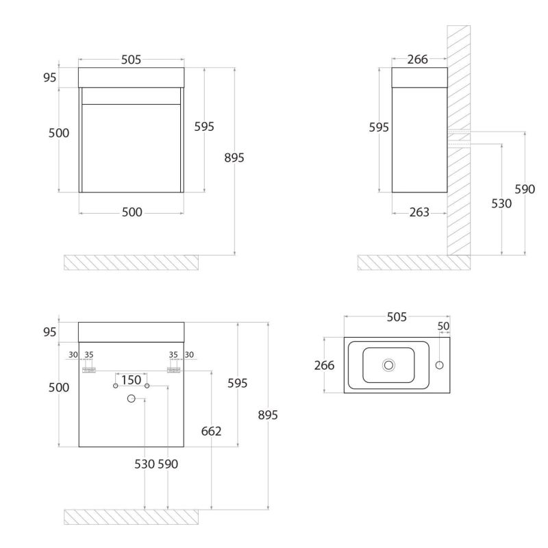 Тумба под раковину Art&Max Family-500-1D-SO-BL подвесная Белый глянец