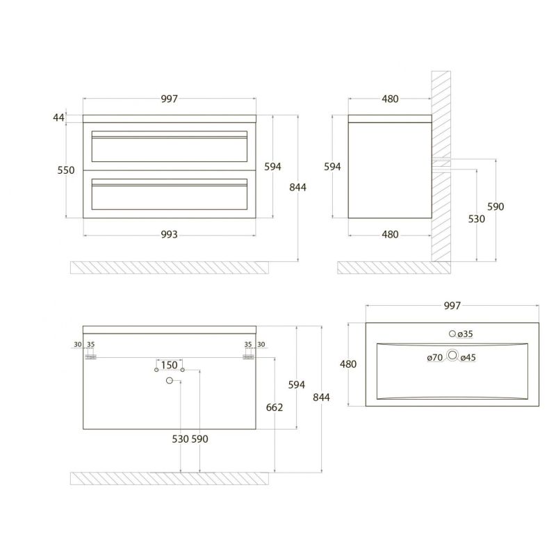 Тумба под раковину Art&Max AM-Platino-1000-2C-SO-BM подвесная Белый матовый