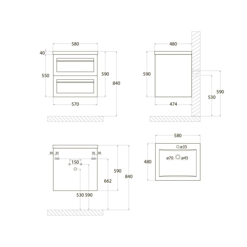 Тумба под раковину Art&Max Platino AM-Platino-580-2C-SO-TM, 60 см, подвесная, цвет бирюзовый матовый