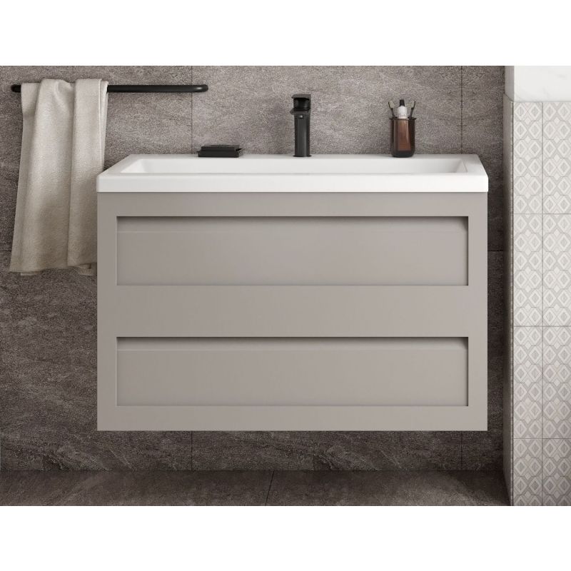 Тумба под раковину Art&Max Platino AM-Platino-1000-2C-SO-GCM, 100 см, подвесная, цвет светло-серый матовый