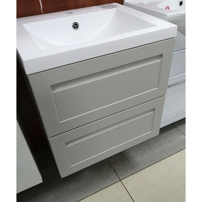 Тумба под раковину Art&Max Platino AM-Platino-580-2C-SO-GCM, 60 см, подвесная, цвет светло-серый матовый