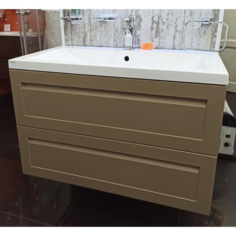 Тумба под раковину Art&Max Platino 90 см подвесная, бежевый матовый, AM-Platino-900-2C-SO-CM