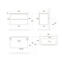 Тумба под раковину Art&Max AM-Bianchi-900-2C-SO-BL, 90 x 45 x 55 см подвесная, белый глянцевый