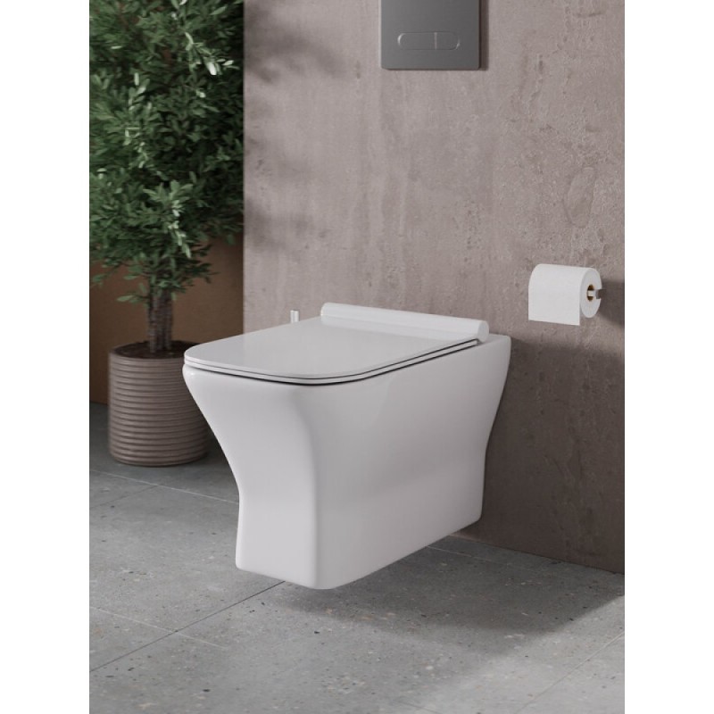 Подвесной унитаз Agger, безободковый, крышка микролифт, белый, AT02100