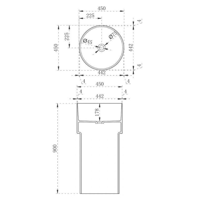 Раковина Abber Kristall AT2701White-Aquamarin, 45 х 45 см, слив в пол, цвет белый/бирюзовый
