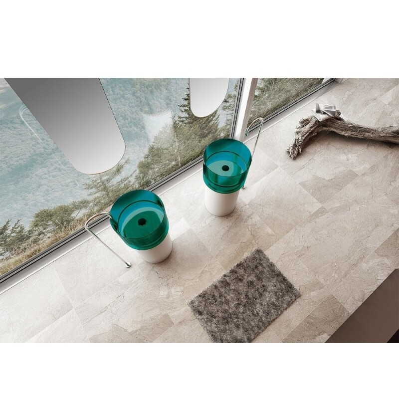 Раковина Abber Kristall AT2701White-Aquamarin, 45 х 45 см, слив в пол, цвет белый/бирюзовый