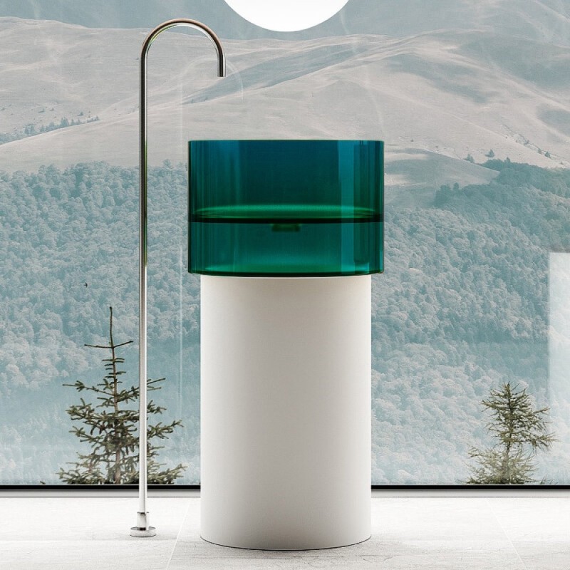 Раковина Abber Kristall AT2701White-Aquamarin-H, 45 х 45 см, напольная, цвет белый/бирюзовый