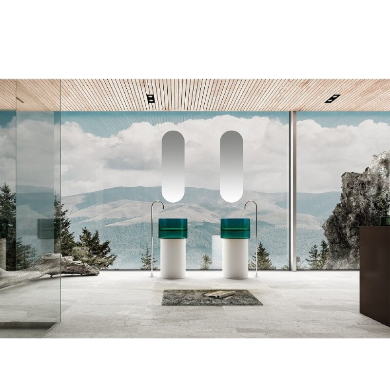 Раковина Abber Kristall AT2701White-Aquamarin-H, 45 х 45 см, напольная, цвет белый/бирюзовый