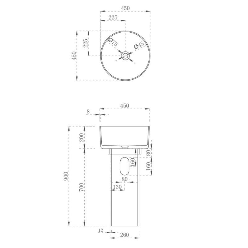 Раковина Abber Kristall AT2702Opal-H, 45 х 45 см, напольная, прозрачная, коричневая