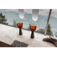 Раковина Abber Kristall AT2703Black-Opal, 45 х 45 см, слив в пол, с донным клапаном, цвет черный/коричневый