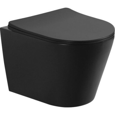 Подвесной безободковый унитаз Aquanet Atago 2.0 W MB LX-1905C (279090), крышка микролифт, цвет черный матовый