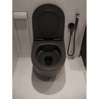 Инсталляция Agger ATI03144+APB188, с подвесным безободковым унитазом черным, сиденье микролифт, клавиша смыва белая