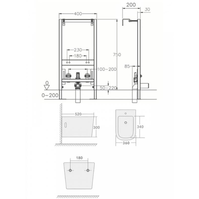 Инсталляция с биде Agger ATI04310, комплект, белый