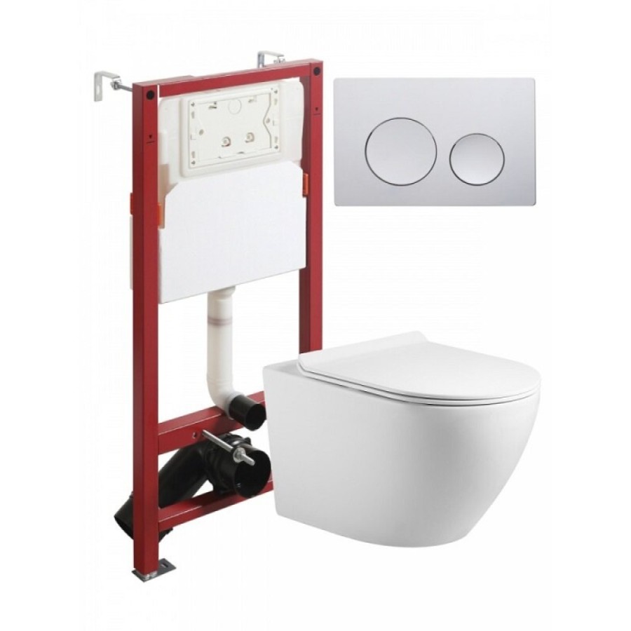 Инсталляция Agger ATI09150L+APB100, с подвесным безободковым унитазом, сиденье микролифт, Tornado, клавиша хром