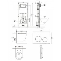 Инсталляция Agger ATI09150L+APB188, с подвесным безободковым унитазом, сиденье микролифт, Tornado, клавиша белая