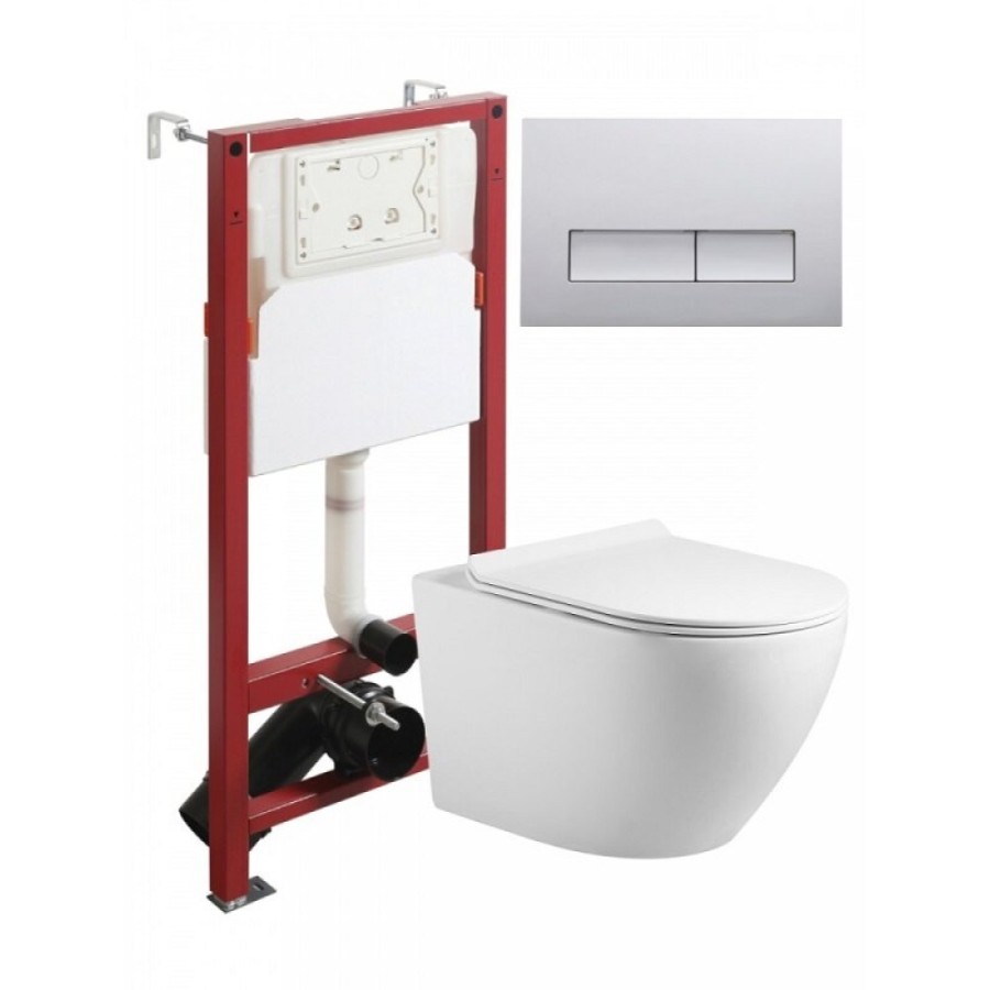 Инсталляция Agger ATI09150L+APB200, с подвесным безободковым унитазом, сиденье микролифт, Tornado, клавиша хром