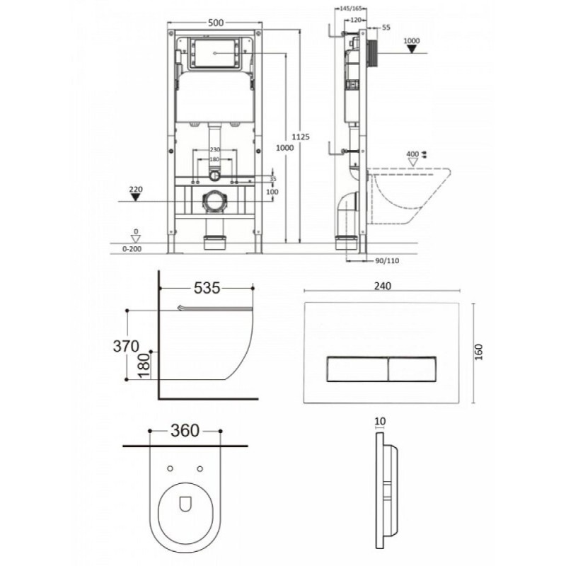 Инсталляция Agger ATI09150L+APB288, с подвесным безободковым унитазом, сиденье микролифт, Tornado, клавиша белая