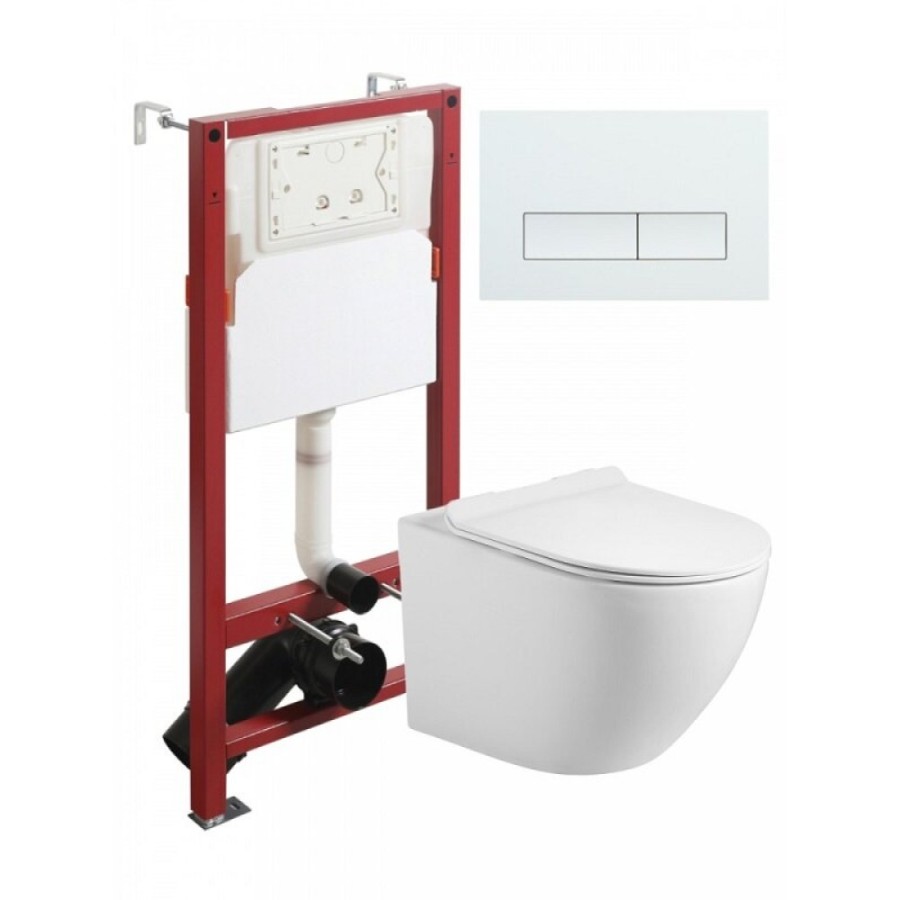 Инсталляция Agger ATI09150L+APB288, с подвесным безободковым унитазом, сиденье микролифт, Tornado, клавиша белая