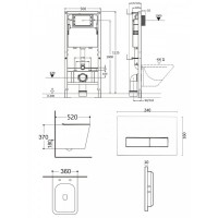 Инсталляция Agger ATI10150+APB288, с подвесным безободковым унитазом, сиденье микролифт, Tornado, клавиша белая