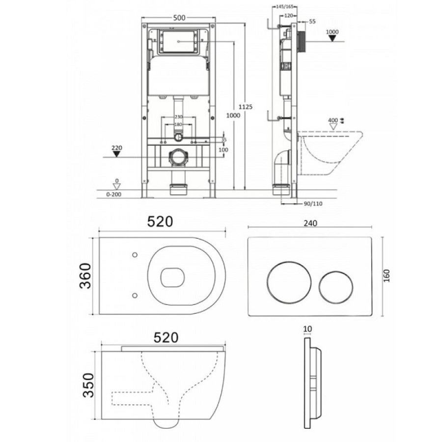 Инсталляция Agger ATI12150+APB100, с подвесным безободковым унитазом, сиденье микролифт, Tornado, клавиша хром