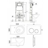 Инсталляция Agger ATI12150+APB188, с подвесным безободковым унитазом, сиденье микролифт, Tornado, клавиша белая