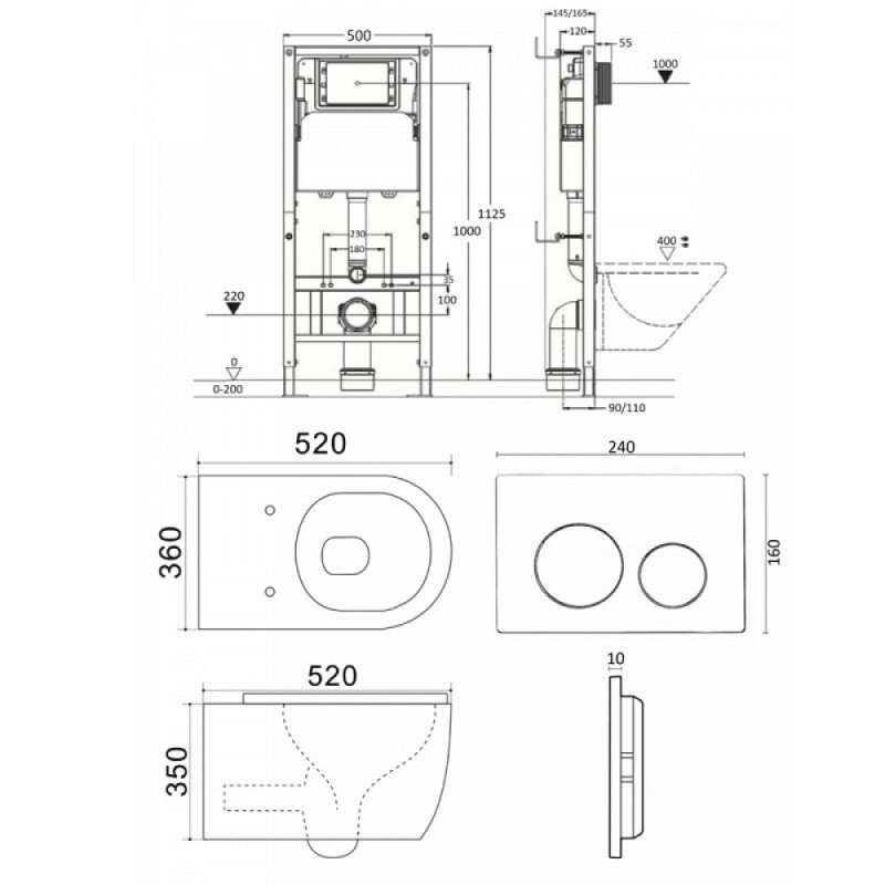 Инсталляция Agger ATI12150+APB200, с подвесным безободковым унитазом, сиденье микролифт, Tornado, клавиша хром