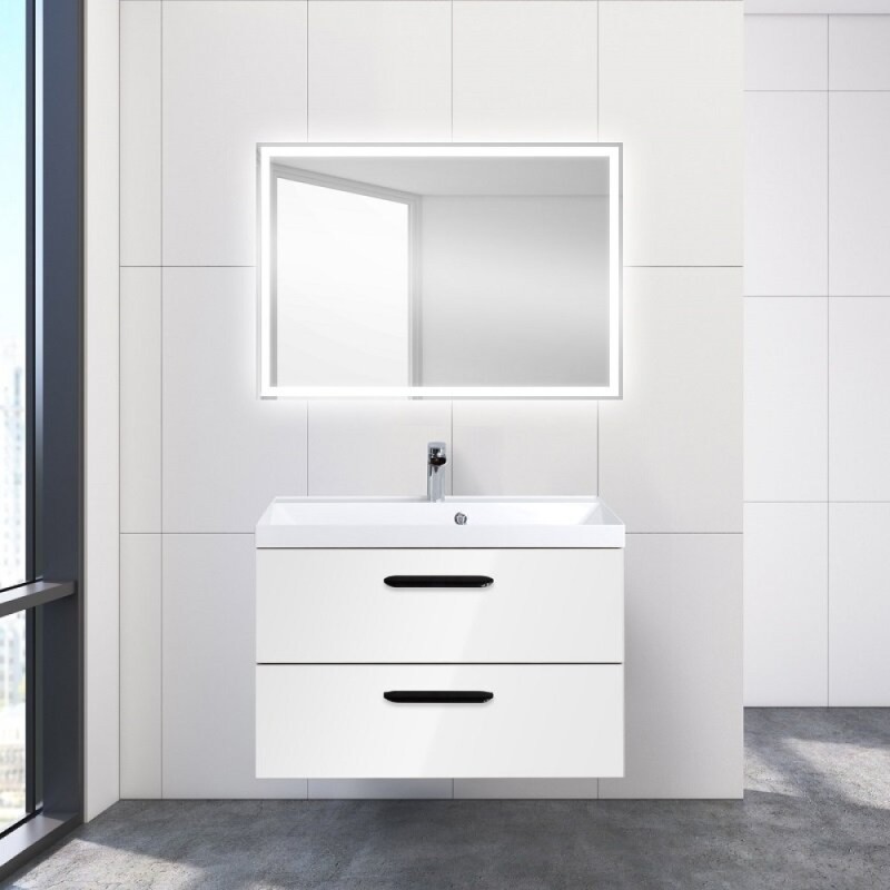 Тумба под раковину BelBagno Aurora 80 см, подвесная, цвет Bianco Lucido, Aurora-800-2C-SO-BL