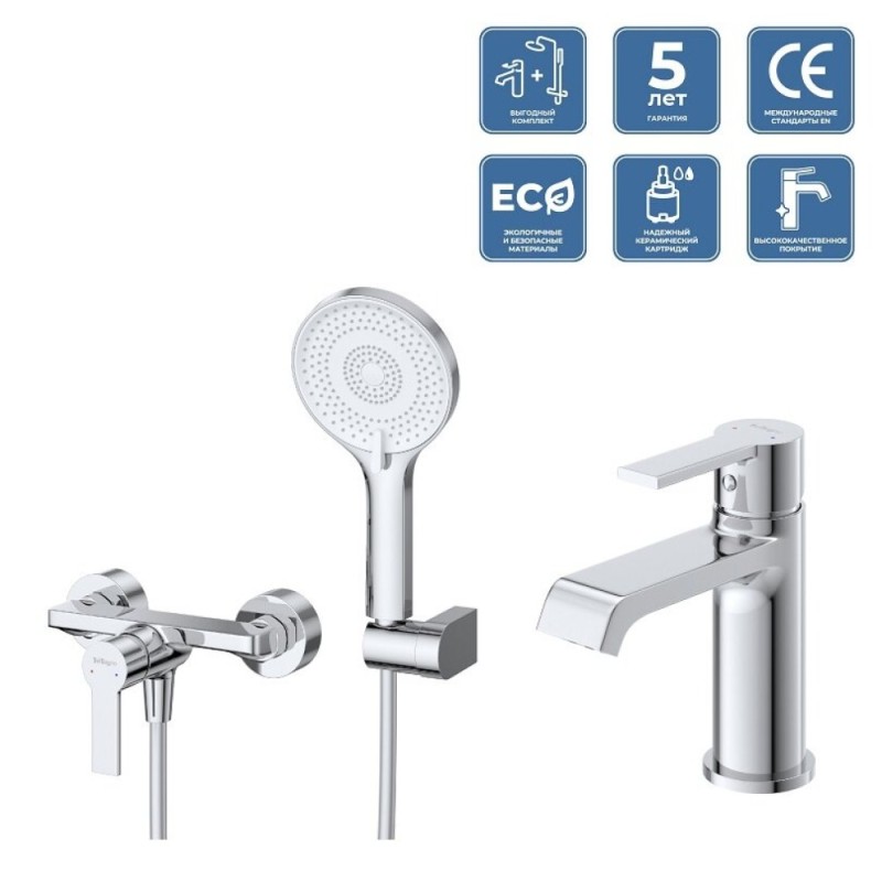 Комплект смесителей BelBagno AURORA-ESDM/LVM-CRM, для душа, для раковины, хром