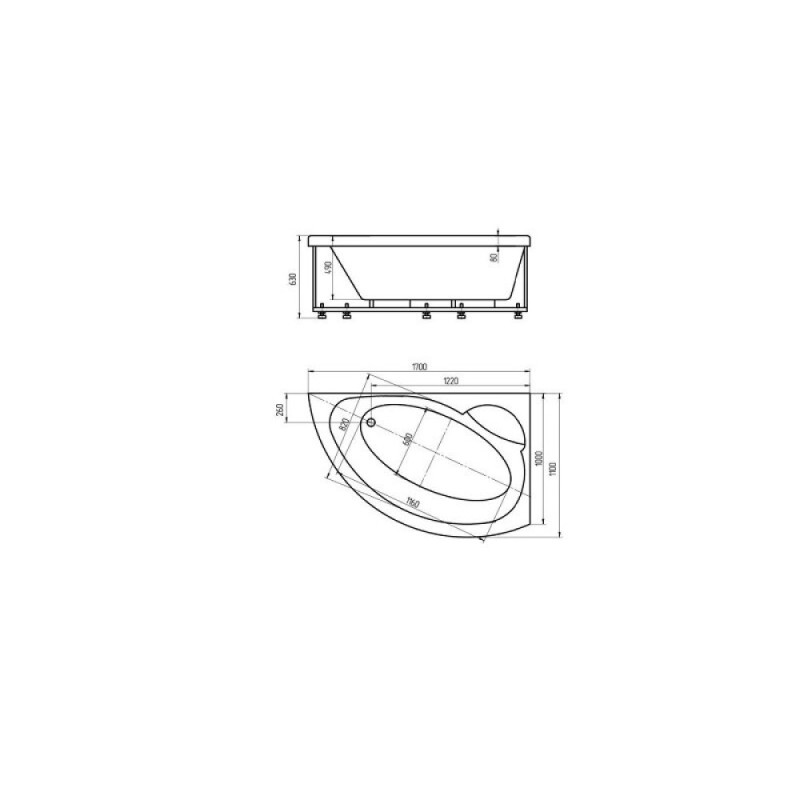 Ванна акриловая Aquatek Аякс 2 AYK170-0000005, 170 x 110 см, с каркасом, левая, белая