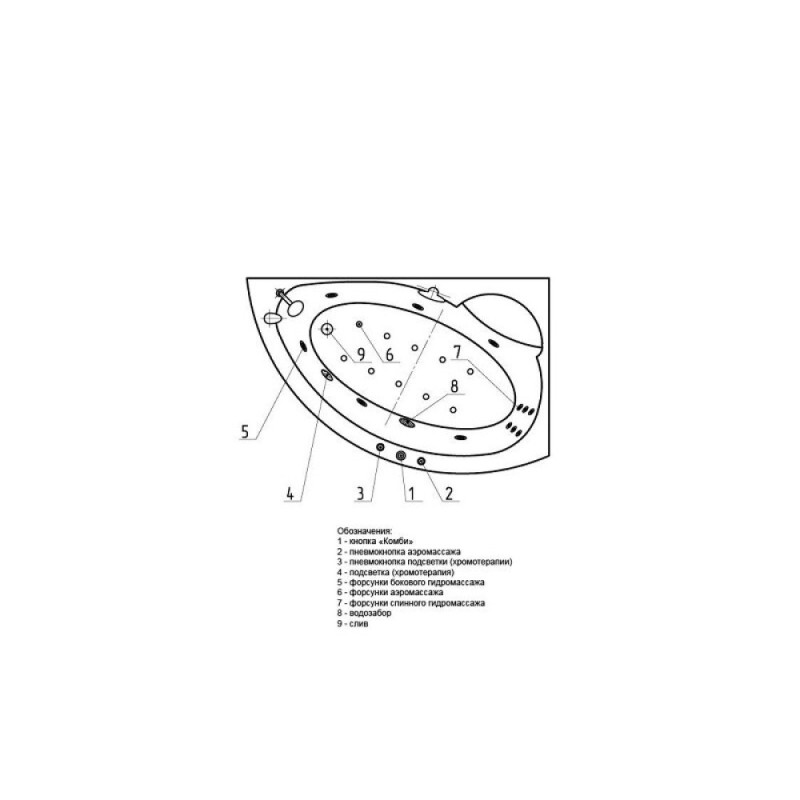 Ванна акриловая Aquatek Аякс 2 AYK170-0000005, 170 x 110 см, с каркасом, левая, белая