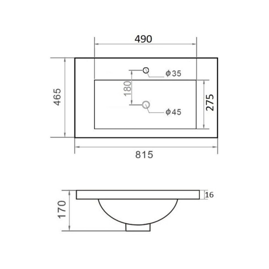 Раковина Orange B03-800B, 81 см, фарфор, черная матовая
