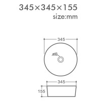 Раковина накладная Orange 34,5 см, фарфор, белый глянец, B07-345W