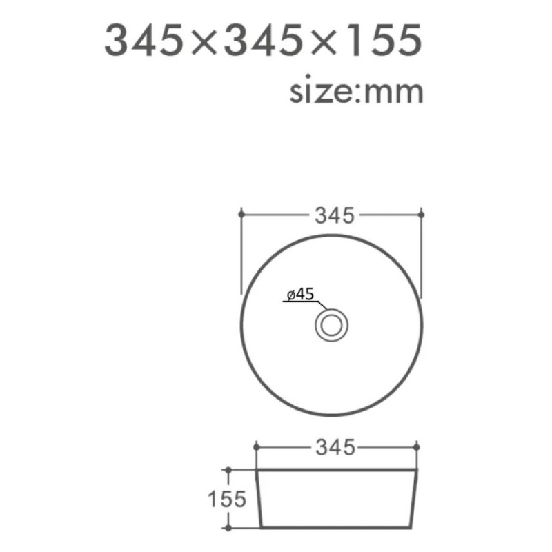 Раковина накладная Orange 34,5 см, фарфор, белый глянец, B07-345W