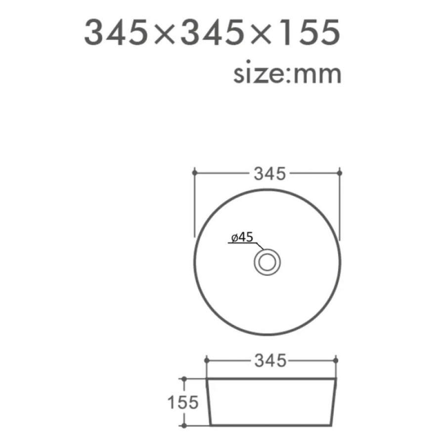 Раковина накладная Orange 34,5 см, фарфор, белый глянец, B07-345W