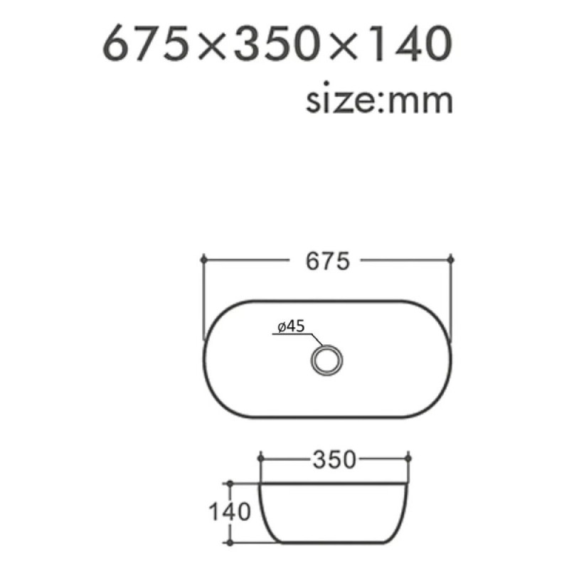Раковина накладная Orange 67,5 см, фарфор, белый глянец, B07-675W