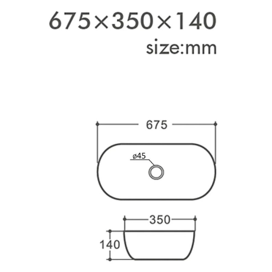 Раковина накладная Orange 67,5 см, фарфор, белый глянец, B07-675W